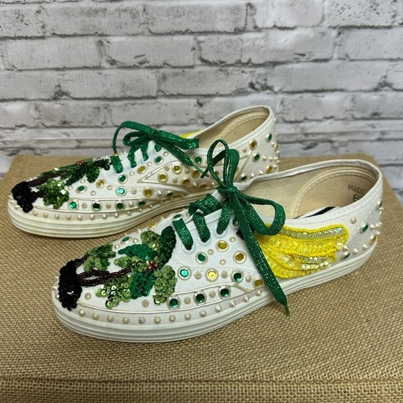 Glitzies Womens Sneakers Shoes Size 6 1/2 Tropical Bling Rhinestone Sequins VTG - Picture 1 of 15